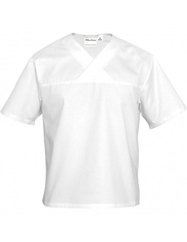 Bluza kucharska unisex w serek krótki rękaw biała rozmiar M