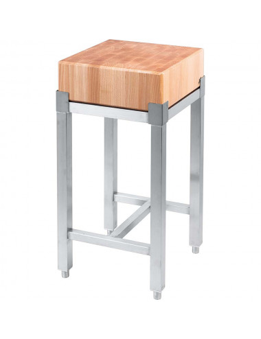 Kloc masarski drewniany na podstawie ze stali nierdzewnej 400x400x800 mm